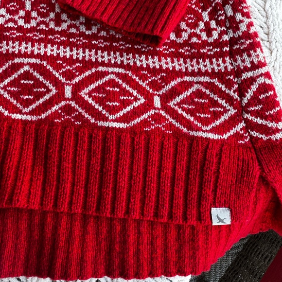 Eddie Bauer Cozy Nordic Fair Island Cowl Neck Sweater, Red/Cream Medium - Picture 12 of 12
